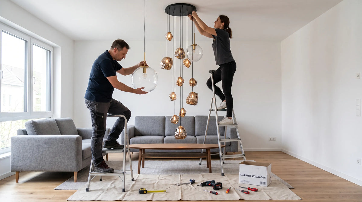Große Hängeleuchten aus Glas fürs Wohnzimmer richtig planen