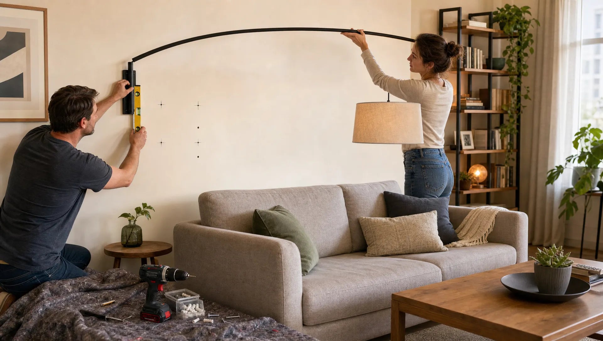 Bogenlampe an der Wand montieren und sicher ausrichten