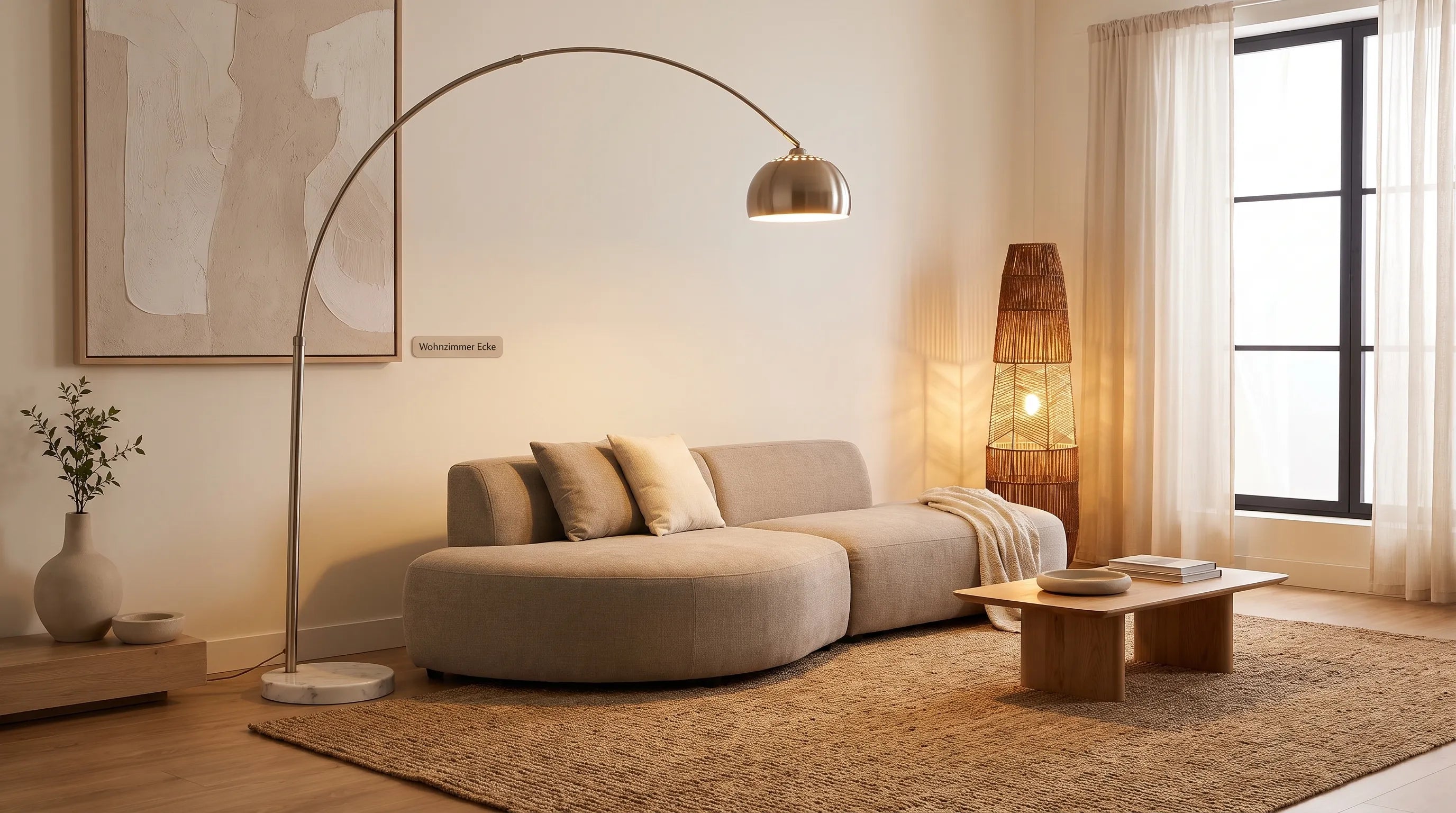 Bogenlampe mit Marmorfuß sicher und stilvoll platzieren